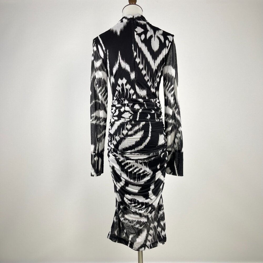 NWOT Farm Rio Pineapple Ikat Tulle Midi Dress Long Sleeves Size M Black White - Picture 6 of 13